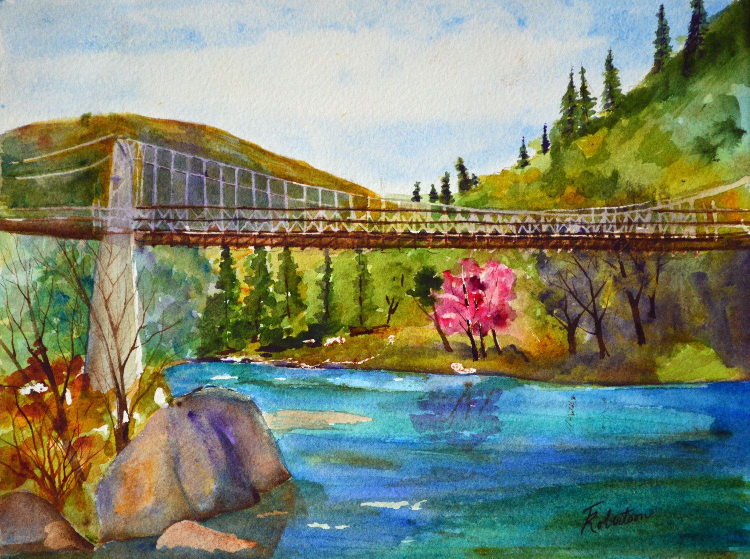 1500x1118 Landscape Paintings Watercolor Painting Original Fine Art River - American River Painting