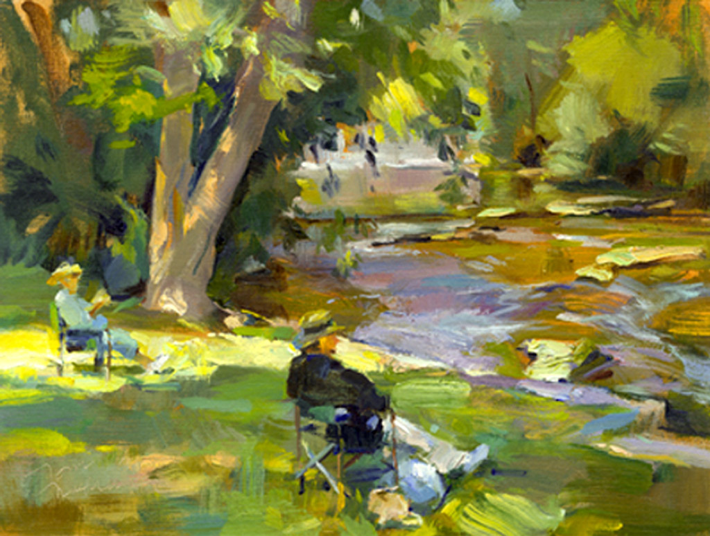 1024x774 Sitting By The River Tom Nachreiner - American River Painting