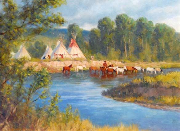 585x427 Blackfoot Indian - American River Painting