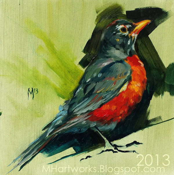 600x605 American Robin Painting Sketch By Mhelmsartworks - American Robin Painting