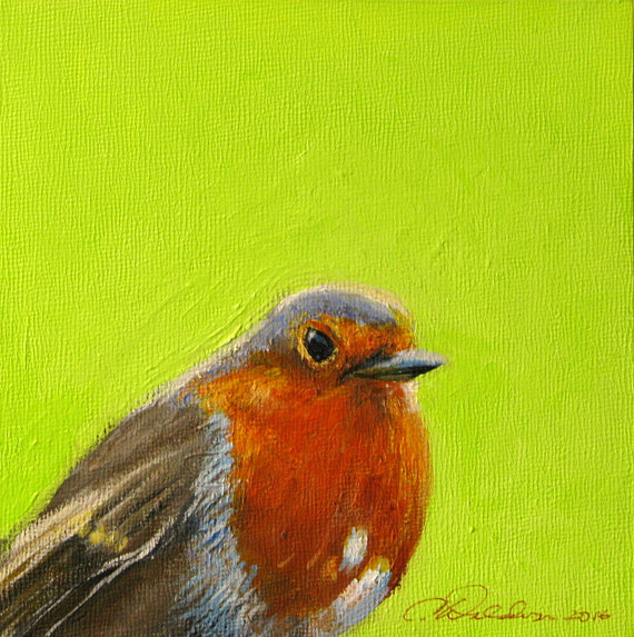 570x573 American Robin Robin Painting Bird Paintings Lime Green - American Robin Painting
