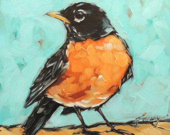 340x270 Cow Painting, 11x14 Inch Original Oil Painting Of A Whimsical Cow - American Robin Painting