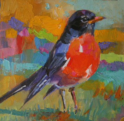 400x392 Daily Paintings By Elizabeth Blaylock, American Impressionist Red - American Robin Painting