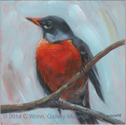 437x435 Sold! American Robin Red Breast 6x6 Panel A New Day! - American Robin Painting