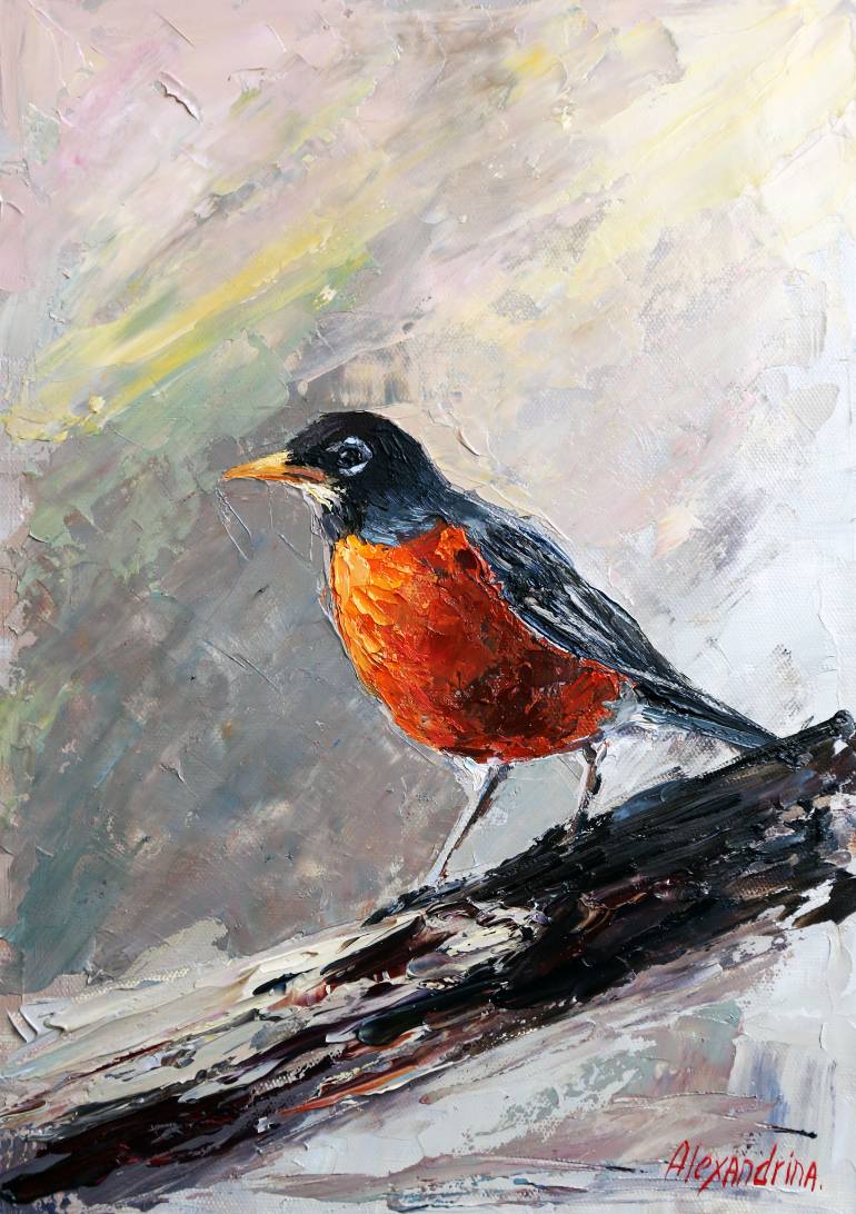 770x1092 Saatchi Art American Robin Painting By Irina Alexandrina - American Robin Painting