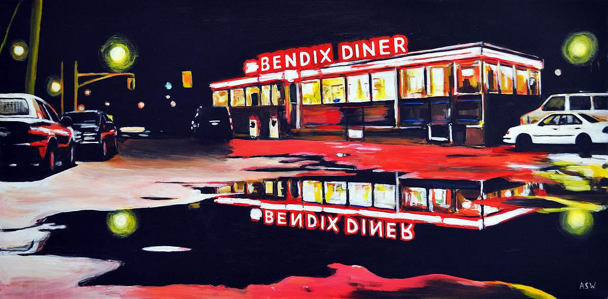 1200x590 Painting Of Bendix Diner, Americana Angela Wakefield - Americana Painting