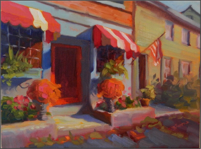 787x584 Catherine's Restaurant 9x12, Oil, Awnings, Americana, American - Americana Painting Artists
