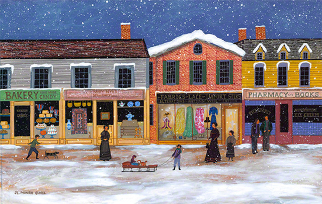 640x406 Janet Munro Artwork Winter On Main Street Original Painting - Americana Painting Artists