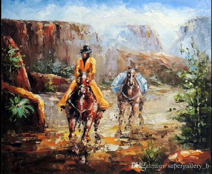 736x603 2018 Cowboy Lone Rider Horses Mountain Trail Western Americana - Americana Painting Artists