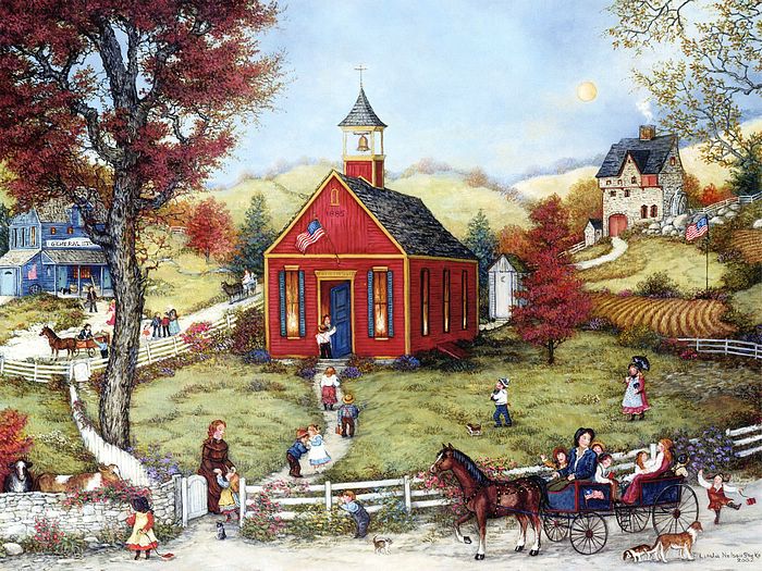 700x525 Villages Schoolhouse , American Folk Art Paintings Wallpaper 1600 - Americana Painting Artists