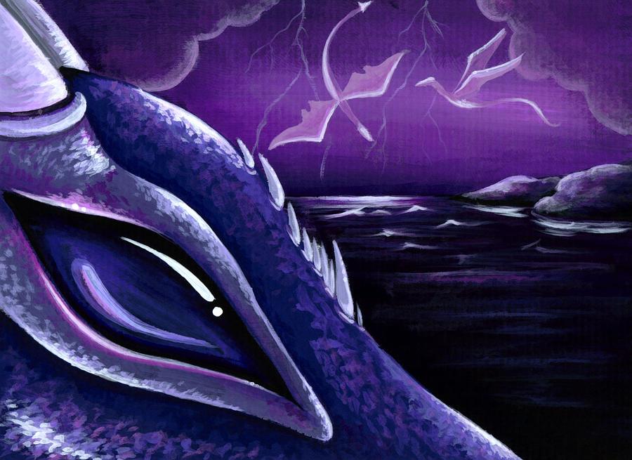 900x655 Dragons Of Amethyst Coast Painting By Elaina Wagner - Amethyst Painting