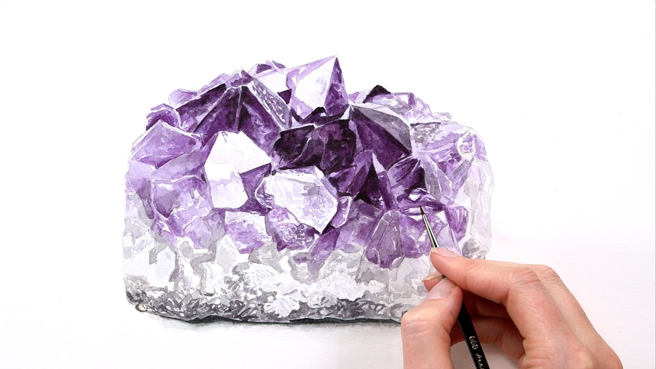 1280x720 How To Paint A Realistic Shiny Amethyst Crystal In Watercolour - Amethyst Painting