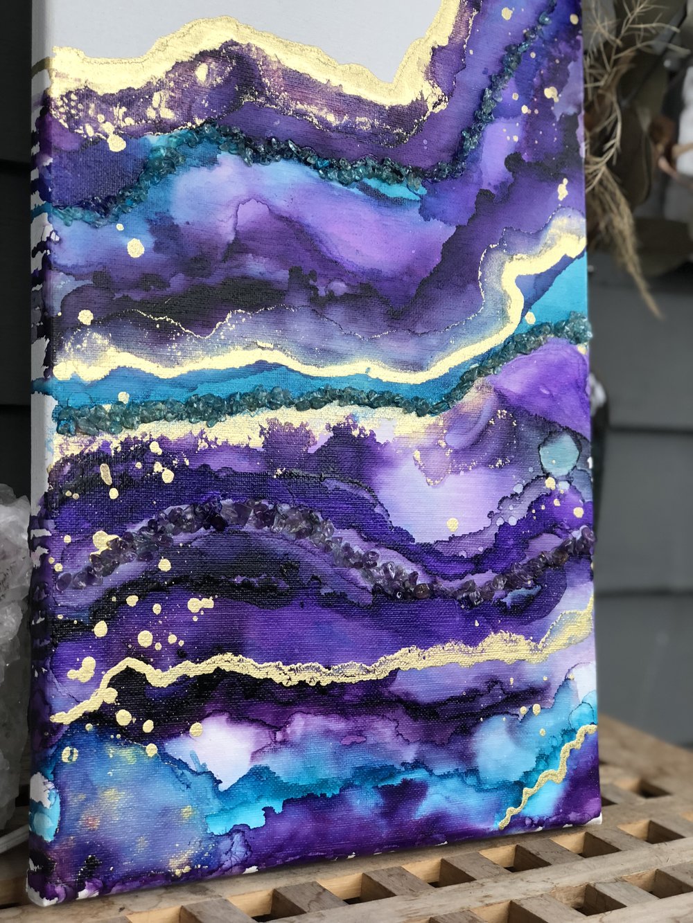 1000x1333 Amethyst 10x20 Original Crystal Encrusted Painting - Amethyst Painting