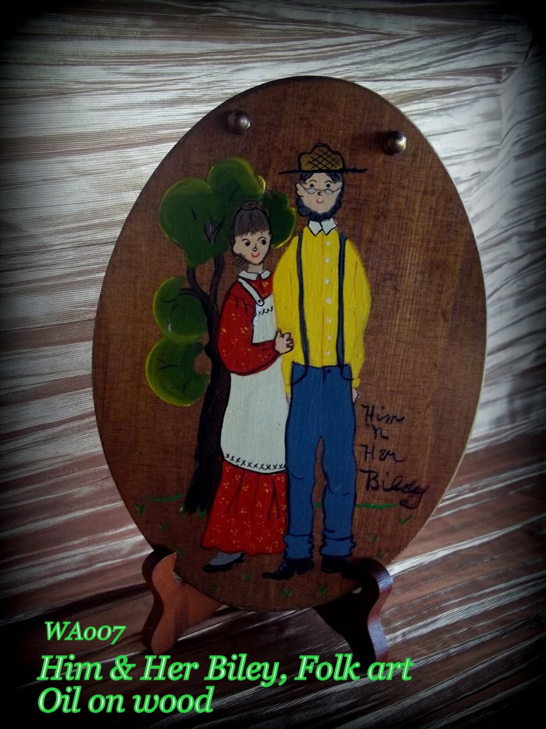 1124x1500 Amish Folk Art Acrylic Painting On Small Wood Oval Folk Art Full - Amish Couple Painting
