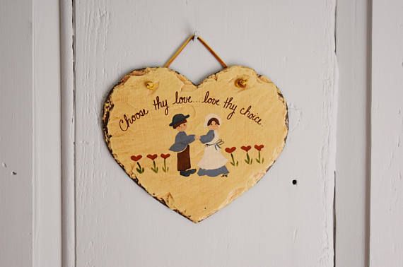 570x378 Folk Art Love Painting On Heart Slate Amish Couple Painted - Amish Couple Painting