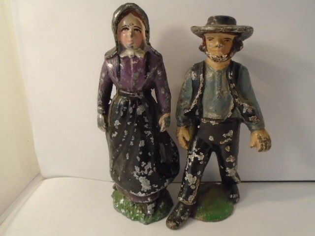 640x480 Vintage Old Cast Iron Amish Couple Painted Figurines Ebay - Amish Couple Painting