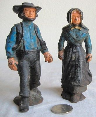 329x400 Amish Couple Figurines Antique Cast Iron Painted Late 1800's 4.5 - Amish Couple Painting