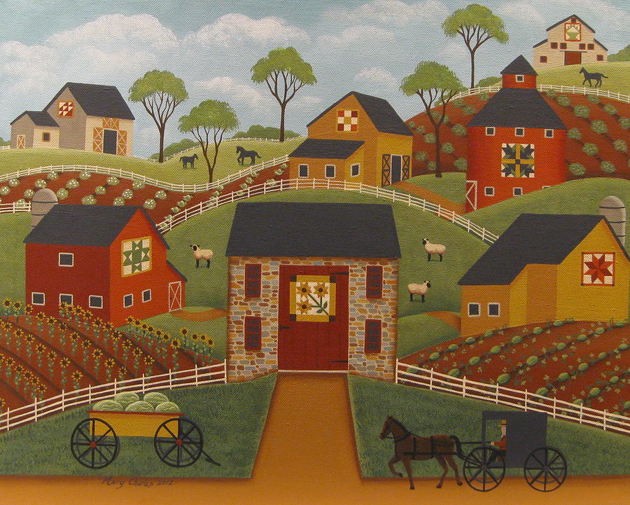 900x721 Barn Quilts Painting By Mary Charles - Amish Painting