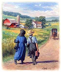 250x295 Original Artwork Dennis Lyall Amish Children Walking From School - Amish Painting