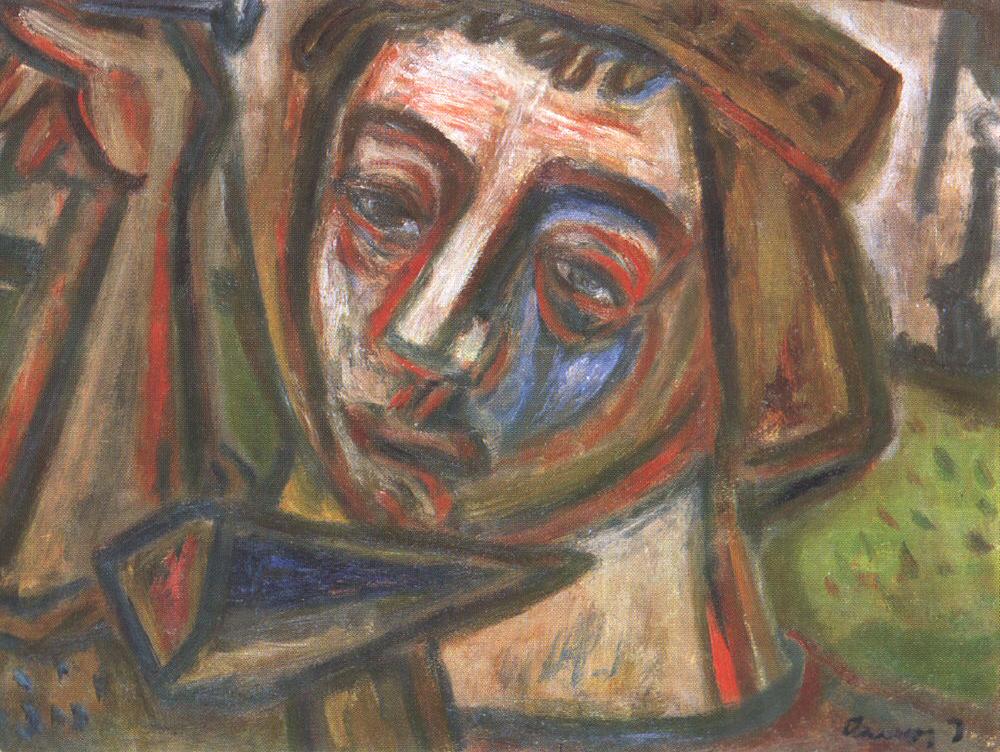 1000x752 Self Portrait With Nail And Hammer 1939 Painting Imre Amos Oil - Amos Painting