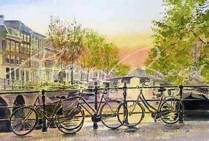 300x203 New Original Alan Reed Watercolour Bikes, Amsterdam Dutch - Amsterdam Painting