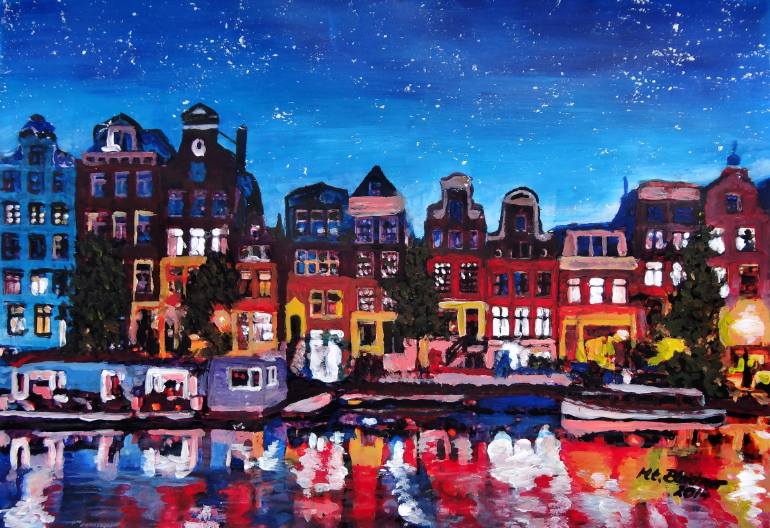 770x528 Saatchi Art Amsterdam Skyline With Canal - Amsterdam Painting