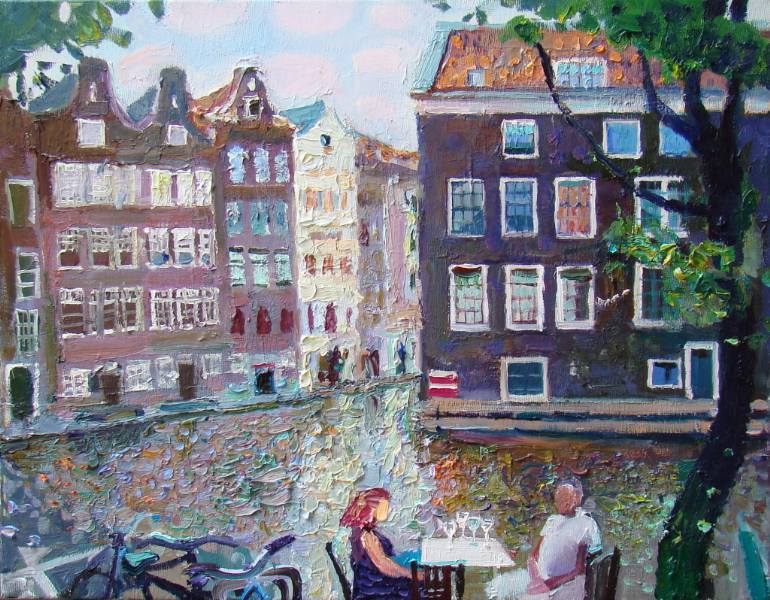770x600 Saatchi Art Romantic Date In Amsterdam, Landscape Painting - Amsterdam Painting
