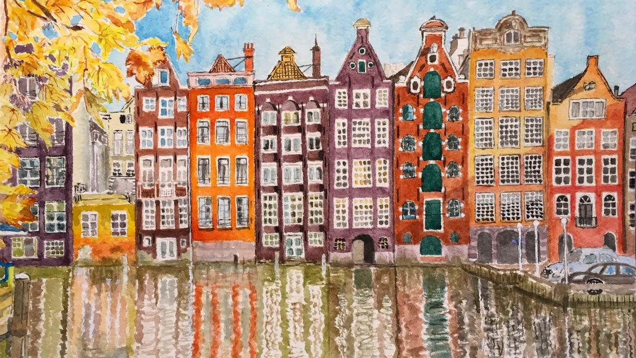 1280x720 Watercolor Speed Painting, Cityscape,fall Netherlands Amsterdam - Amsterdam Painting