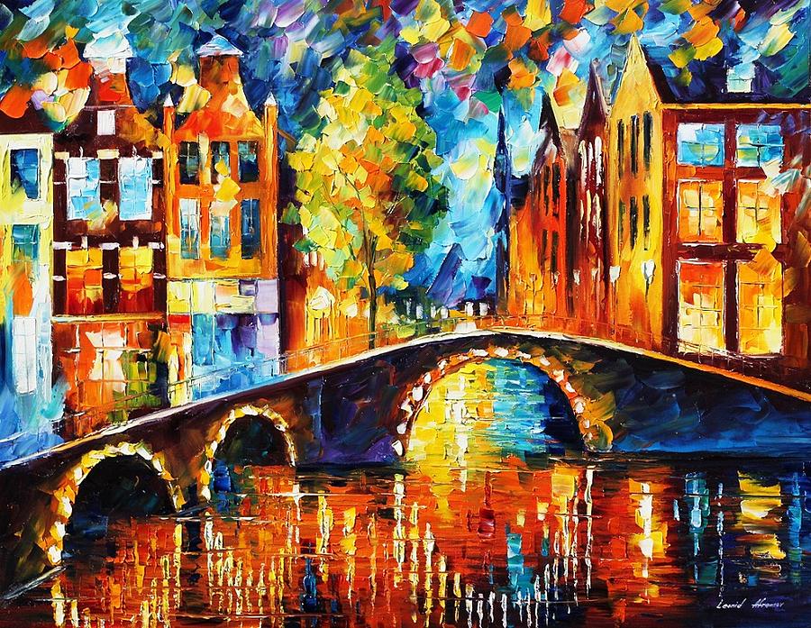 900x697 Amsterdam Painting By Leonid Afremov - Amsterdam Painting