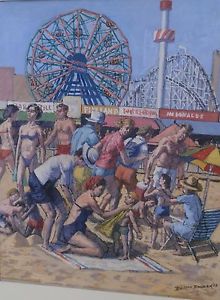 220x300 Dino's Wonder Wheel, Coney Island Amusement Park 20 X 16 Painting - Amusement Park Painting