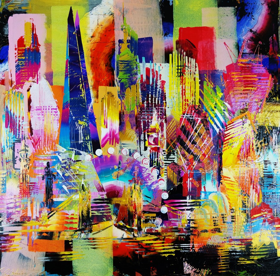 900x889 City Of London Skyline Abstract Painting 965 By Eraclis Artistidou - An Abstract Painting