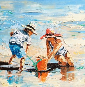 292x298 On The Beach, An Oil Painting In Palette Knife, By Dorset Sporting - An Oil Painting