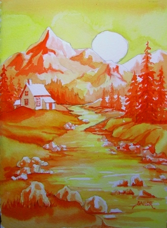 328x448 Barb's Daily Creations Analogous Landscape - Analogous Colors Painting