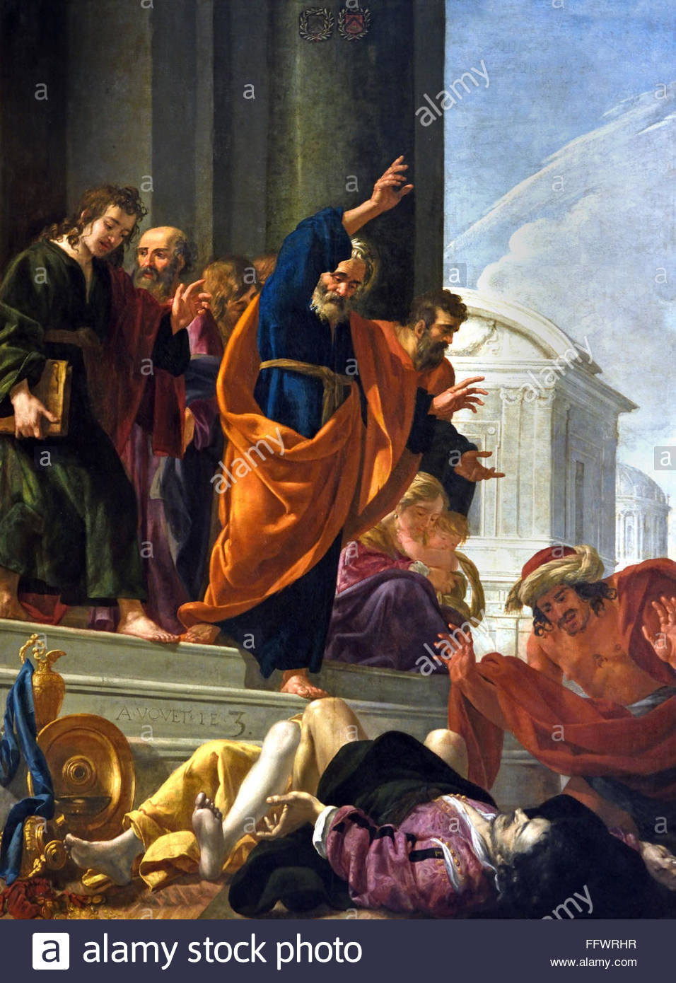 956x1390 The Death Of Ananias And Sapphira Aubin Vouet 1595 1641 France - Ananias And Sapphira Painting