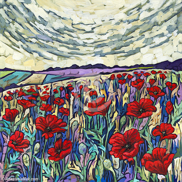 600x597 Poppy Field Painting - Anastasia Painting