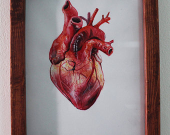 340x270 Music Heart Art Print Artwork Pen And Ink Home Decor - Anatomical Heart Painting