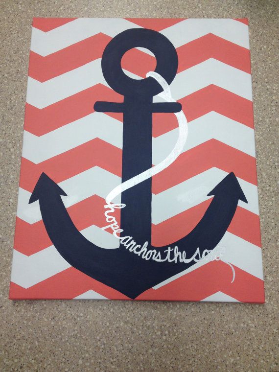 570x760 Chevron Anchor Painting Creategoodnc On Etsy - Anchor Canvas Painting