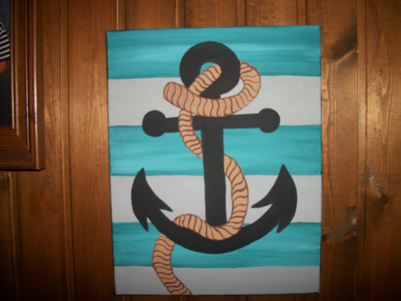 570x427 Items Similar To Hand Painted Anchor With Rope On Canvas. On Etsy - Anchor Canvas Painting