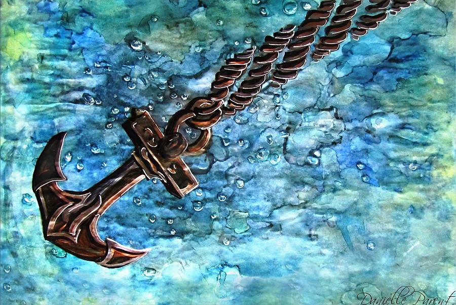 900x602 Anchor Under Water Alcohol Inks Painting By Danielle Parent - Anchor Painting