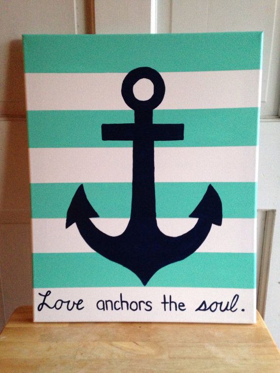 570x760 Anchor Canvas Painting Stripes Aqua And By Saltwatershores - Anchor Painting
