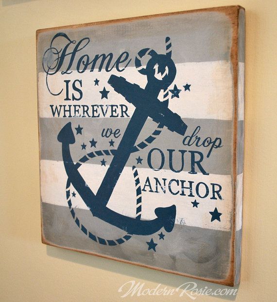 570x623 Home Is Wherever We Drop Our Anchor Painted Wooden By Modernrosie - Anchor Painting