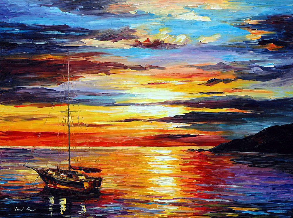 1000x743 At Anchor Palette Knife Oil Painting On Canvas By Leonid Afremov - Anchor Painting