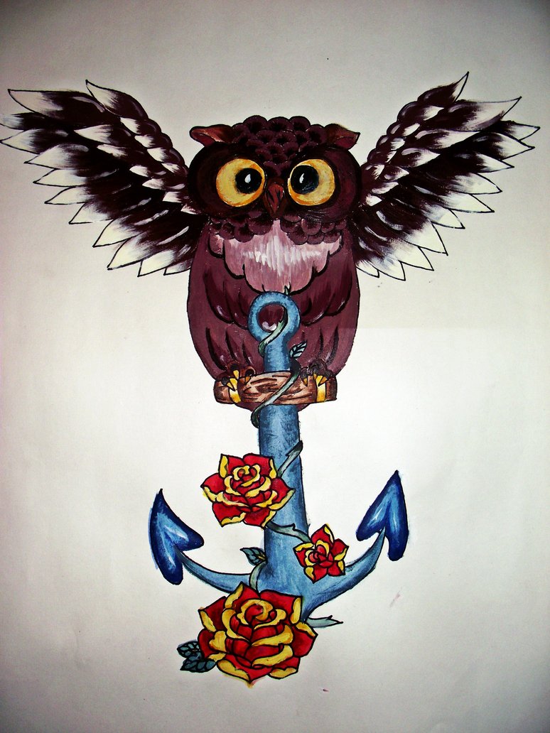 774x1032 Owl And Anchor Painting By Mahna Mahna - Anchor Painting