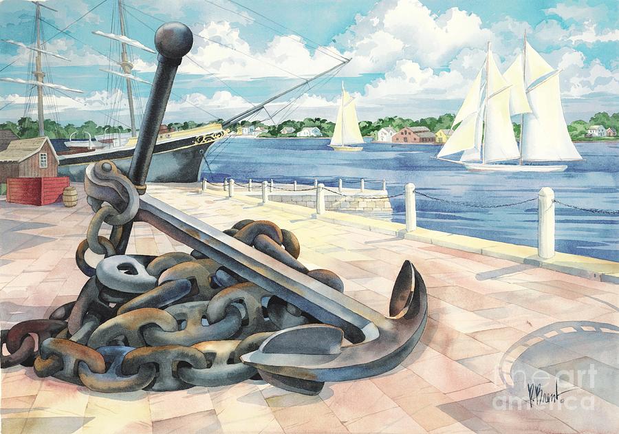 900x631 Portside Anchor Painting By Paul Brent - Anchor Painting