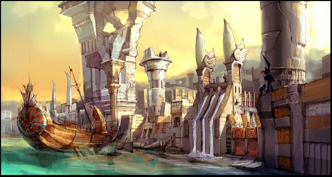 653x348 God Of Warathens Shore Background Concept Art - Ancient Athens Painting