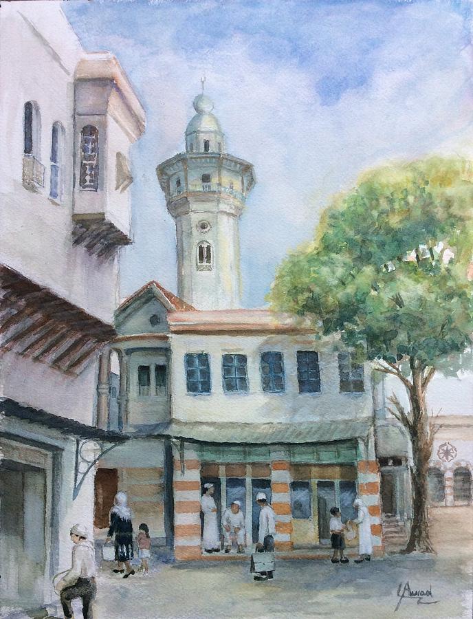 688x900 The Neighborhood In Old Damascus Painting By Laila Awad Jamaleldin - Ancient Damascus Painting