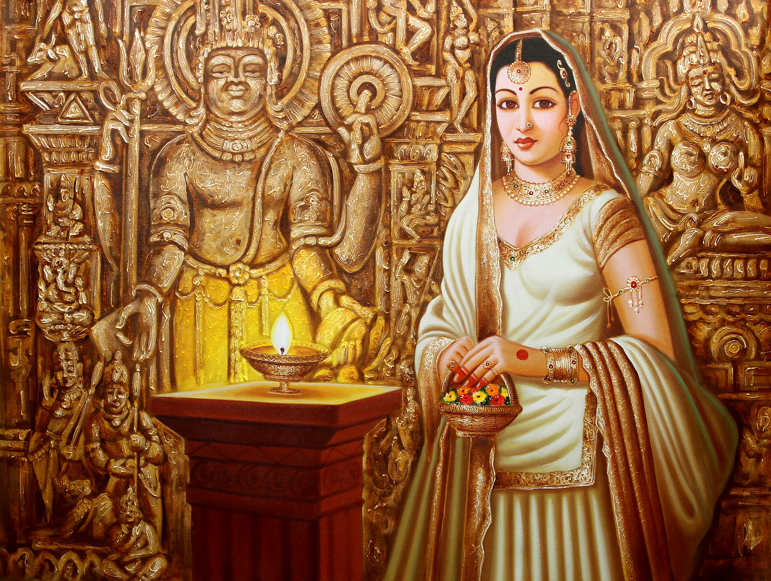 2655x2000 Worshipping - Ancient Indian Painting