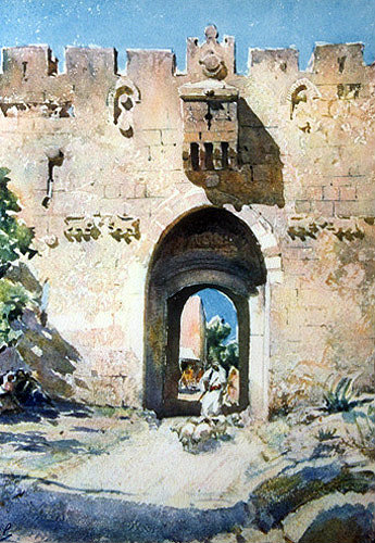 345x500 St Stephen's Gate (Lion Gate), Painting By Pierre Vignal, 1926 - Ancient Jerusalem Painting