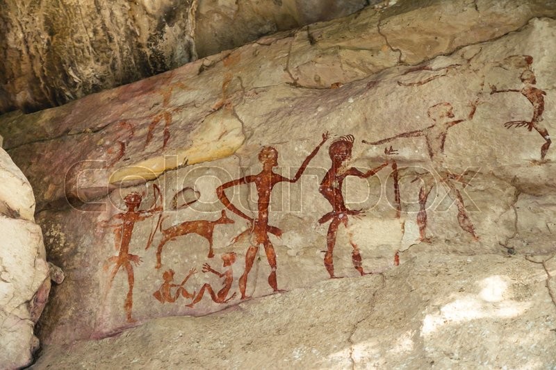 800x533 Ancient Rock Art Or Stone Age Painting In Thailand. Stock Photo - Ancient Painting