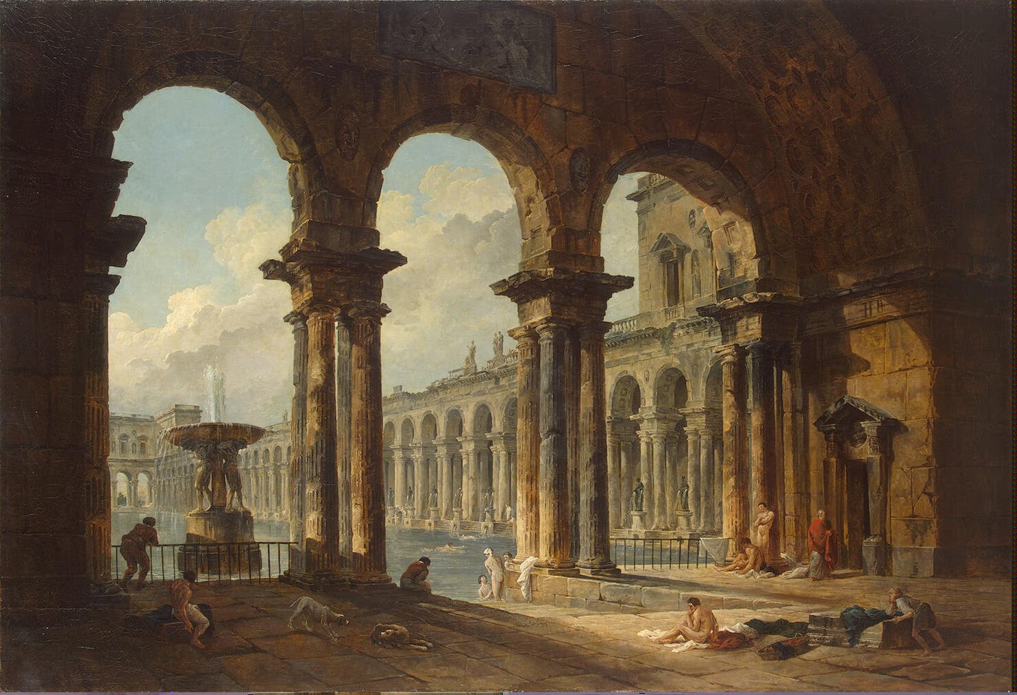1484x1014 Ancient Ruins Used As Public Baths Painting Hubert Robert Oil - Ancient Painting